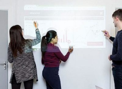employees draw on smart whiteboard wallpaper low sheen while projectingw 620 scaled